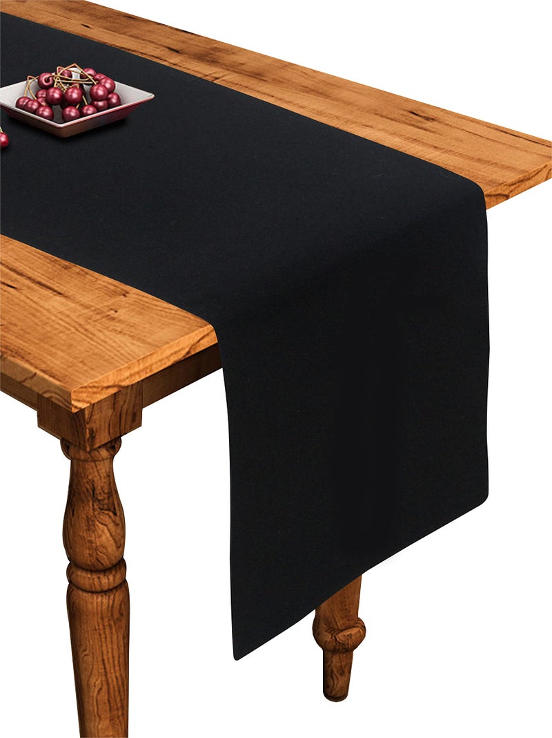 Airwill Cotton Plain Black Designed Solid Pattern Table Runner Length 152cm (Black, Pack of 1) - Image 1