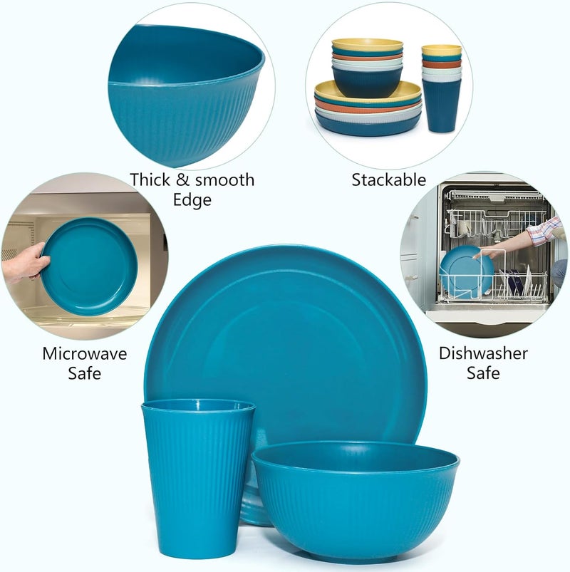 SHECIPIN 42Pcs Wheat Straw Dinnerware Sets Unbreakable Plates and Bowls Sets Eco Friendly Non Breakable Dinnerware Dishwasher Microwave Safe Dinnerware - Image 4