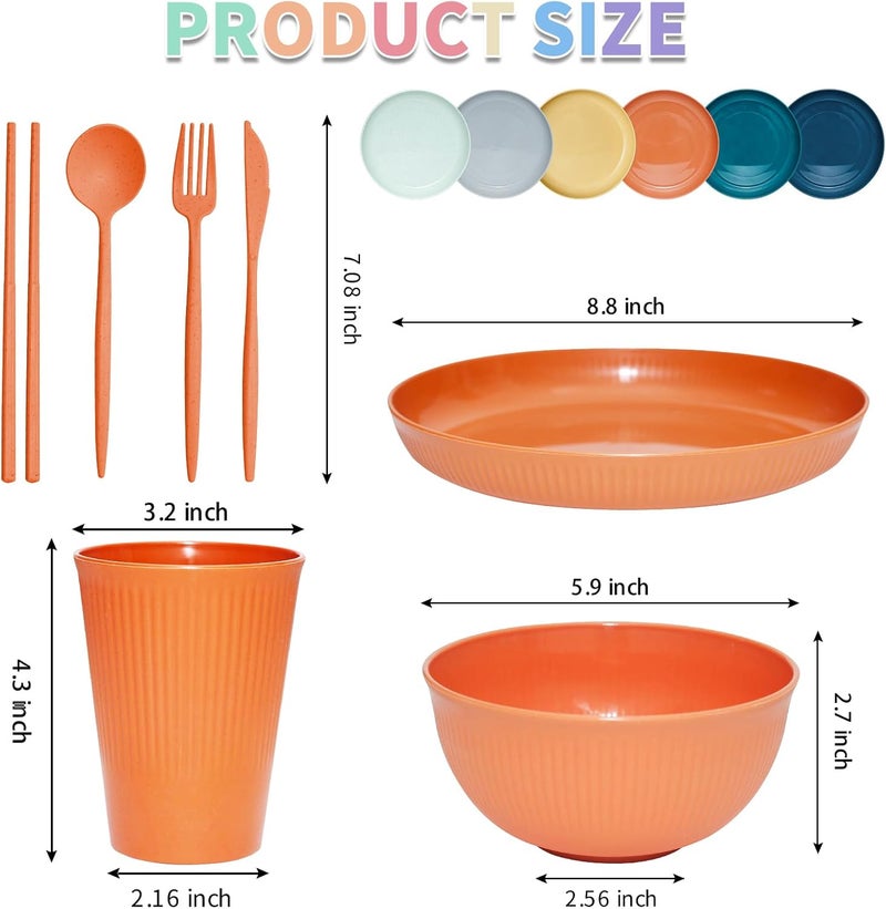SHECIPIN 42Pcs Wheat Straw Dinnerware Sets Unbreakable Plates and Bowls Sets Eco Friendly Non Breakable Dinnerware Dishwasher Microwave Safe Dinnerware - Image 2