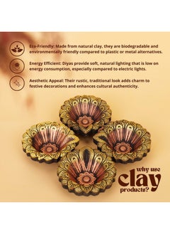 Hashcart Clay Diya Diwali Diya Diyas for Diwali [ Pack of 4 ] Diwali Decoration for Home | Diwali Decor Indian Return Gift Items - Diya Lamp for Pooja - Mitti Terracotta Diya with Cotton Wicks Hashcart®  - Image 3