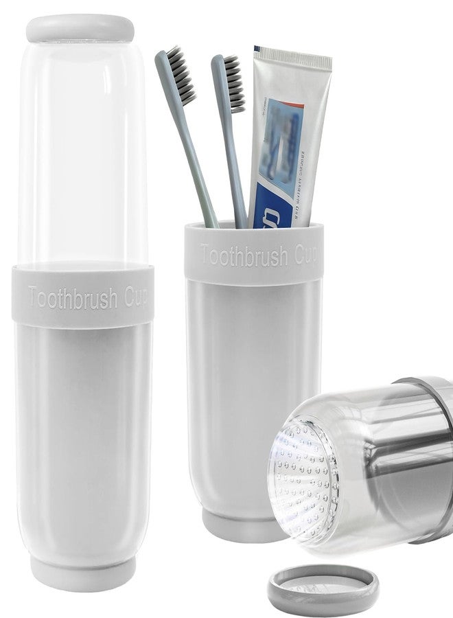 MYLDH Breathable Toothbrush Travel Case, 2 in 1 Portable Travel Toothbrush Holder and Mouthwash Cup, Large Capacity Toothbrush Cup with Lid for School, Camping, Business Trip, Bathroom, Cruise (White) - Image 1