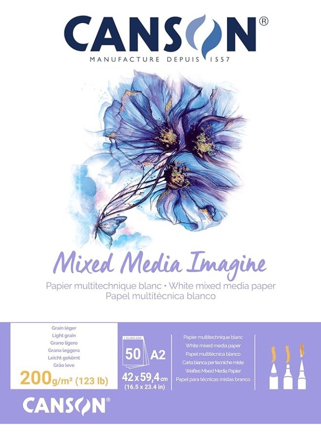 CANSON 50 Sheets 200gsm Thickness A2 Size Imagine Mixed Media Paper Pad - Image 1