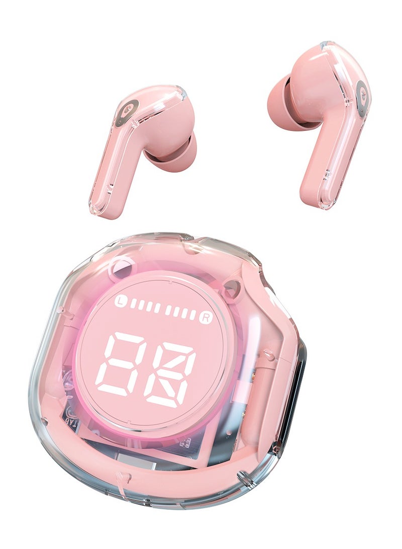 GULFLINK Wireless Earphones Bluetooth 5.3 Headphones LED Power Display Mini Crystal in-Ear Earbuds with Wireless Charging Case Touch Control Built-in Mic Headphone(Pink) - Image 1
