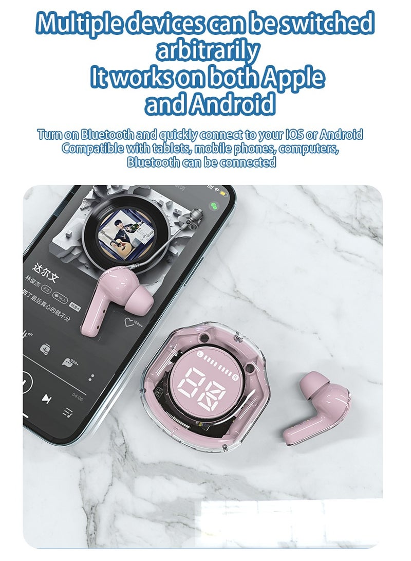GULFLINK Wireless Earphones Bluetooth 5.3 Headphones LED Power Display Mini Crystal in-Ear Earbuds with Wireless Charging Case Touch Control Built-in Mic Headphone(Pink) - Image 2