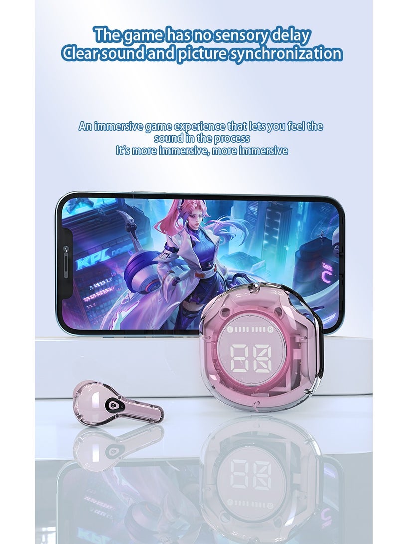GULFLINK Wireless Earphones Bluetooth 5.3 Headphones LED Power Display Mini Crystal in-Ear Earbuds with Wireless Charging Case Touch Control Built-in Mic Headphone(Pink) - Image 3