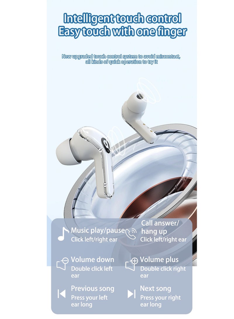 GULFLINK Wireless Earphones Bluetooth 5.3 Headphones LED Power Display Mini Crystal in-Ear Earbuds with Wireless Charging Case Touch Control Built-in Mic Headphone(Pink) - Image 5