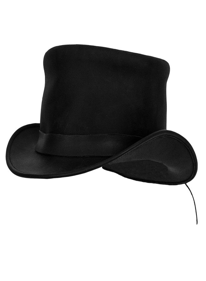 GARGOYLE BELLS Black Top Hat, Fashion Gentleman Hat with Big Head Circumference, Black Leather Deadman Top Man Hat, Black, XL - Image 1