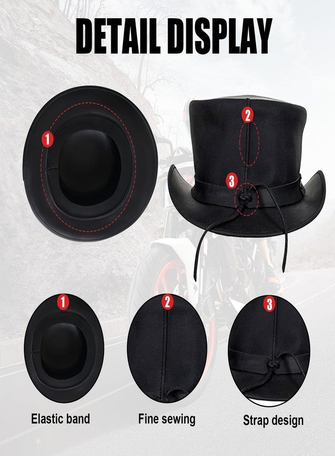 GARGOYLE BELLS Black Top Hat, Fashion Gentleman Hat with Big Head Circumference, Black Leather Deadman Top Man Hat, Black, XL - Image 3