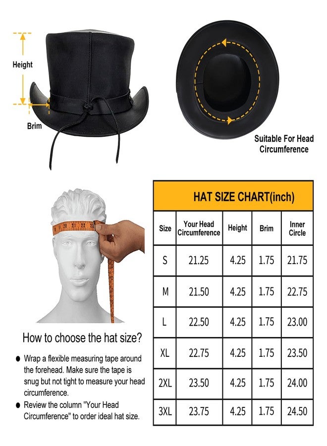 GARGOYLE BELLS Black Top Hat, Fashion Gentleman Hat with Big Head Circumference, Black Leather Deadman Top Man Hat, Black, XL - Image 5