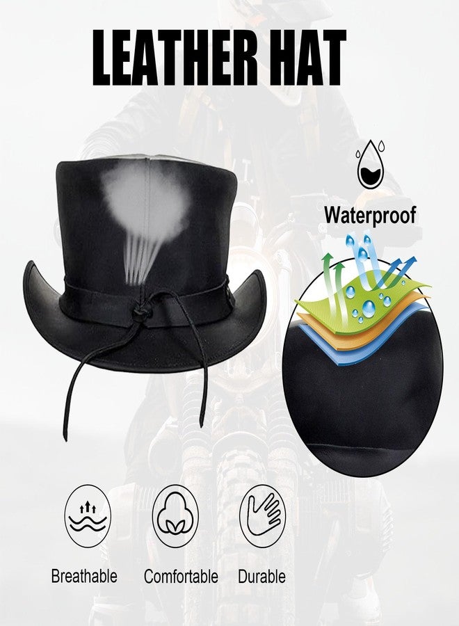 GARGOYLE BELLS Black Top Hat, Fashion Gentleman Hat with Big Head Circumference, Black Leather Deadman Top Man Hat, Black, XL - Image 4