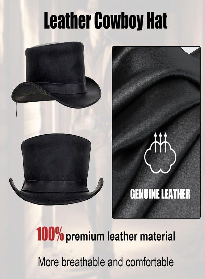 GARGOYLE BELLS Black Top Hat, Fashion Gentleman Hat with Big Head Circumference, Black Leather Deadman Top Man Hat, Black, XL - Image 2
