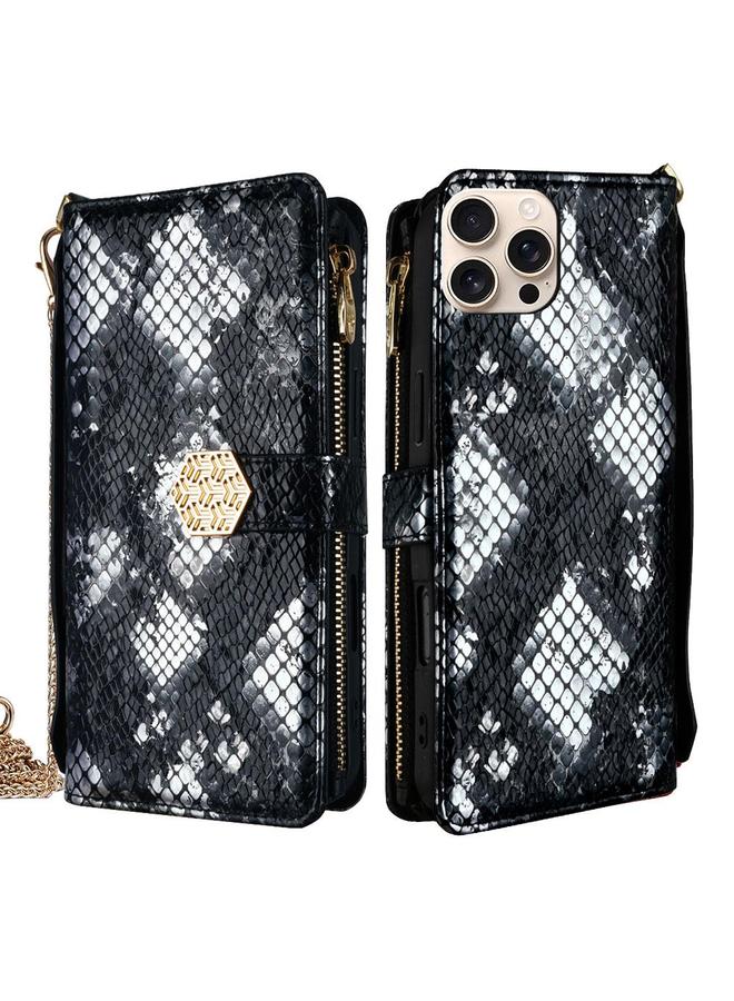 S-TOP Case For iPhone 16 Pro Max Crossbody Handle Snake Texture Leather Phone Case - Image 1