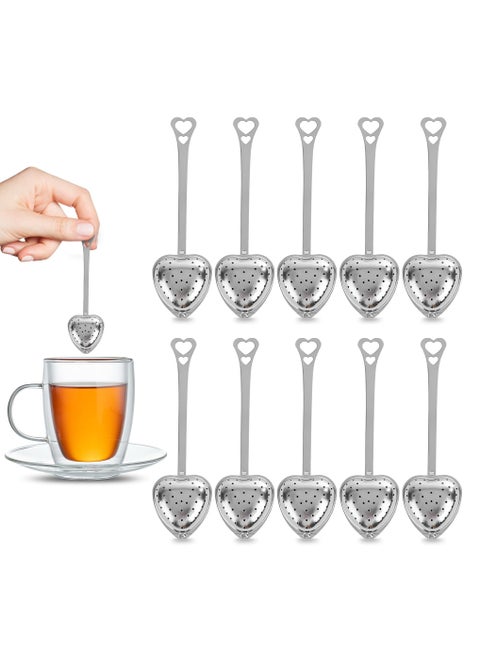 Tea Strainers for Loose Tea Spoon, 10Pcs Heart Tea Steeper Tea Filter Fine Mesh Strainer Stainless Steel Tea Diffuser Tea Infuser Spoon, Loose Tea Steeper Tea Infuser for Loose Leaf Tea Strainer