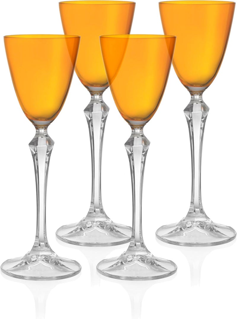Cordial Glass - Liquor Glass - Set of 4 - Amber Colored Top - Clear Stem - Cordial Glasses - Sherry Glasses - Shot Glasses - 3 oz. - Made in Europe