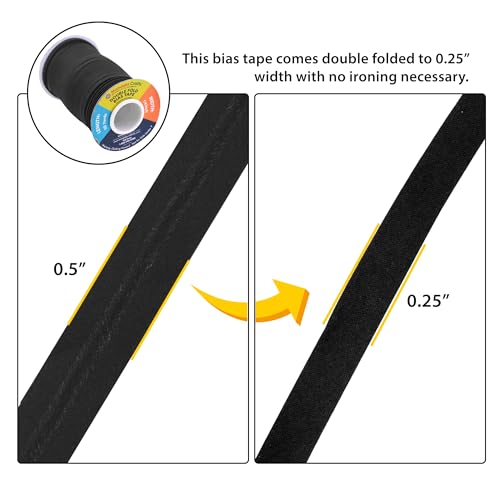 Mandala Crafts 55 Yards 1/4 Inch Black Double Fold Bias Tape for Sewing - Bias Binding Tape for Quilting Binding, Hemming, Seam, and Fabric Piping - Image 3