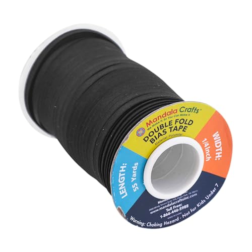 Mandala Crafts 55 Yards 1/4 Inch Black Double Fold Bias Tape for Sewing - Bias Binding Tape for Quilting Binding, Hemming, Seam, and Fabric Piping - Image 2