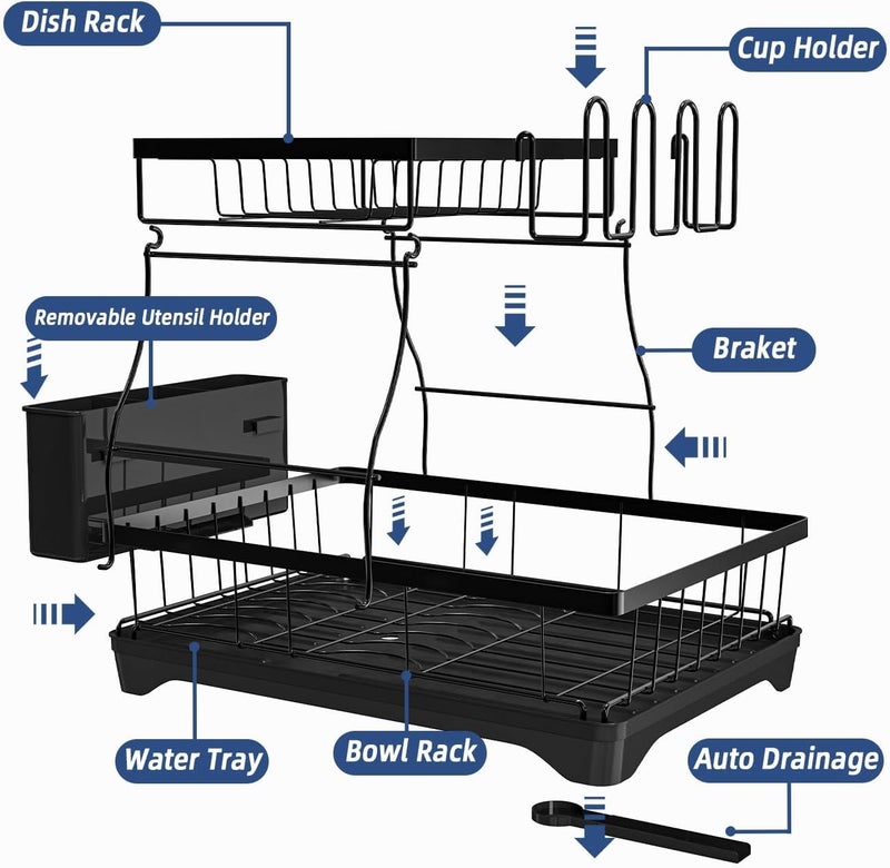 Sisliya Dish Drainer Dish Drying Rack 2Tier Removable Dish Drainer with Utensil Holder and Cup Holder Large Capacity Dish Drying Rack for Kitchen SIS12 - Image 2