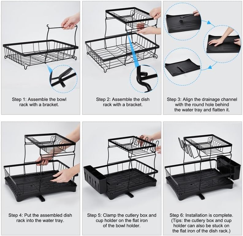 Sisliya Dish Drainer Dish Drying Rack 2Tier Removable Dish Drainer with Utensil Holder and Cup Holder Large Capacity Dish Drying Rack for Kitchen SIS12 - Image 4