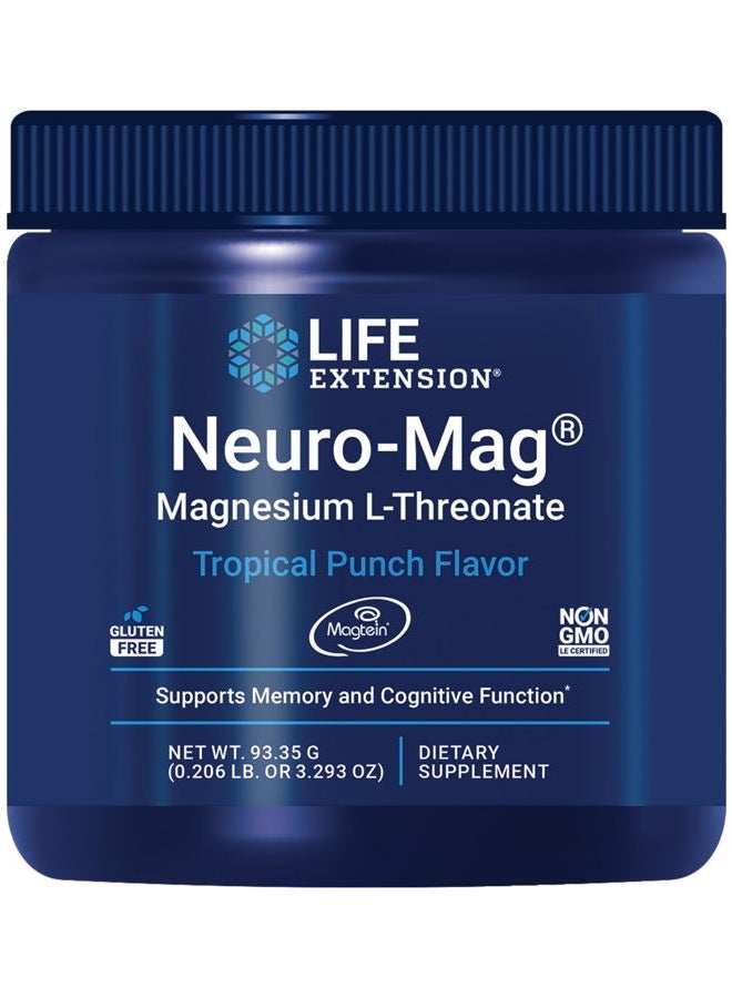 Life Extension مسحوق مغنيسيوم إل-ثريونيت (نكهة الفواكه الاستوائية) - قابل للامتصاص بشكل فائق - يدعم الذاكرة والتركيز والوظائف الإدراكية والمزاج - خالي من الغلوتين، غير معدّل وراثيًا، نباتي (30 حصة) - Image 1