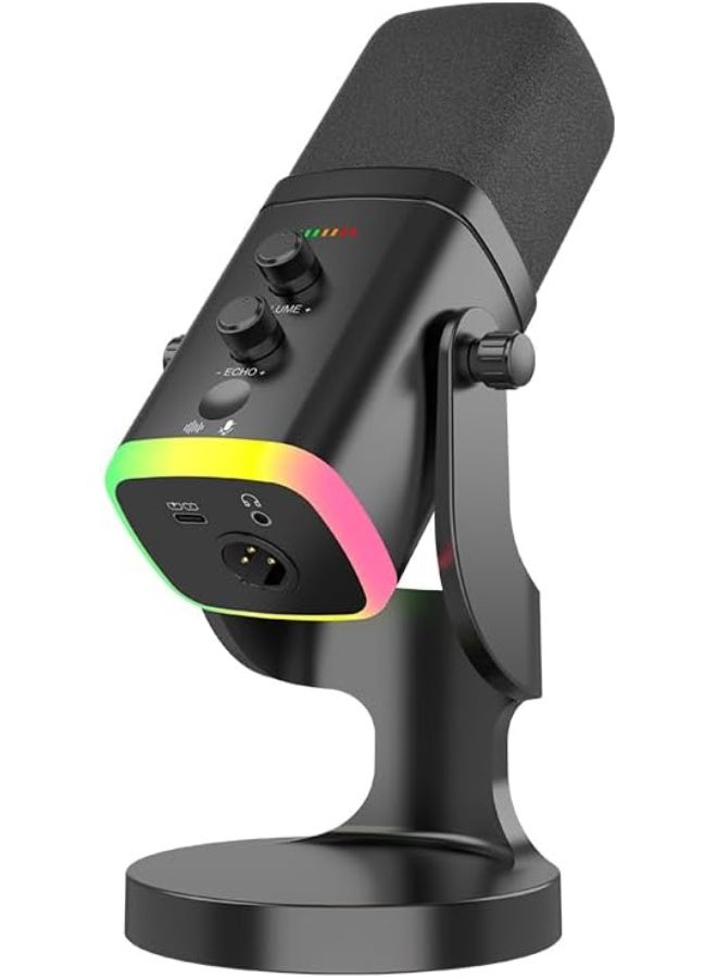 SUNEX YU8 Dynamic Gaming Microphone, USB/XLR Dual-Mode, Noise Reduction, RGB Light, Black - Image 1