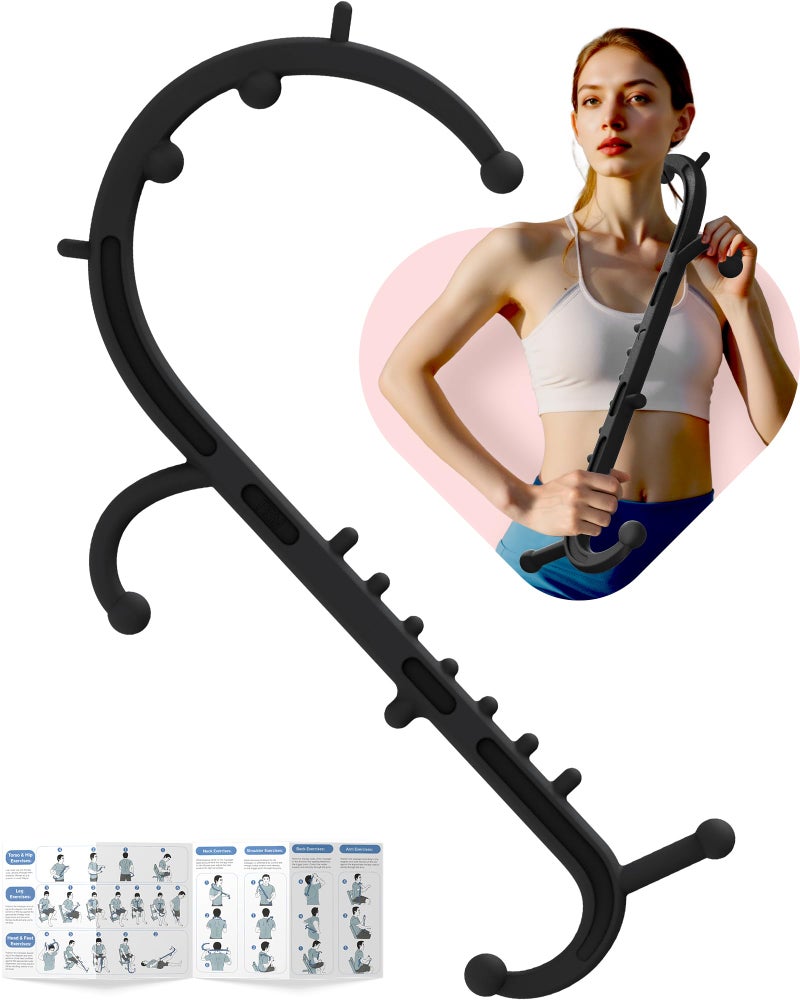 Cubetoou Back and Neck Massager for Pain Relief Deep Tissue Upgraded Full Body Trigger Point Cane Massage Tools Massage Stick Pressure Point Hook Muscle Knot Remover Tool Black