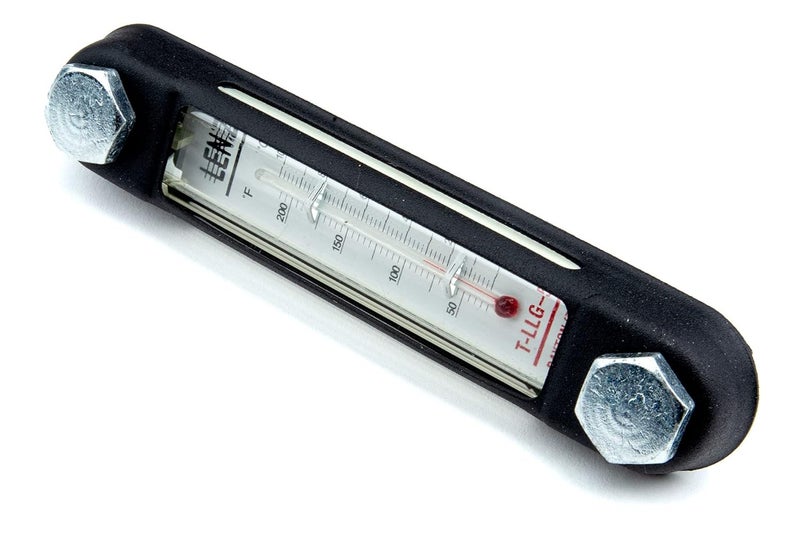 Lenz T-LLG-5 Industrial Fluid Level Gauge - 6.1-Inch Tank Sight Glass with Built-in Thermometer - Polyamide-Coated Hydraulic Oil Level Monitor, 5-Inch Mount, Temperature Range to 212°F, 1/2-13 Thread - Image 1