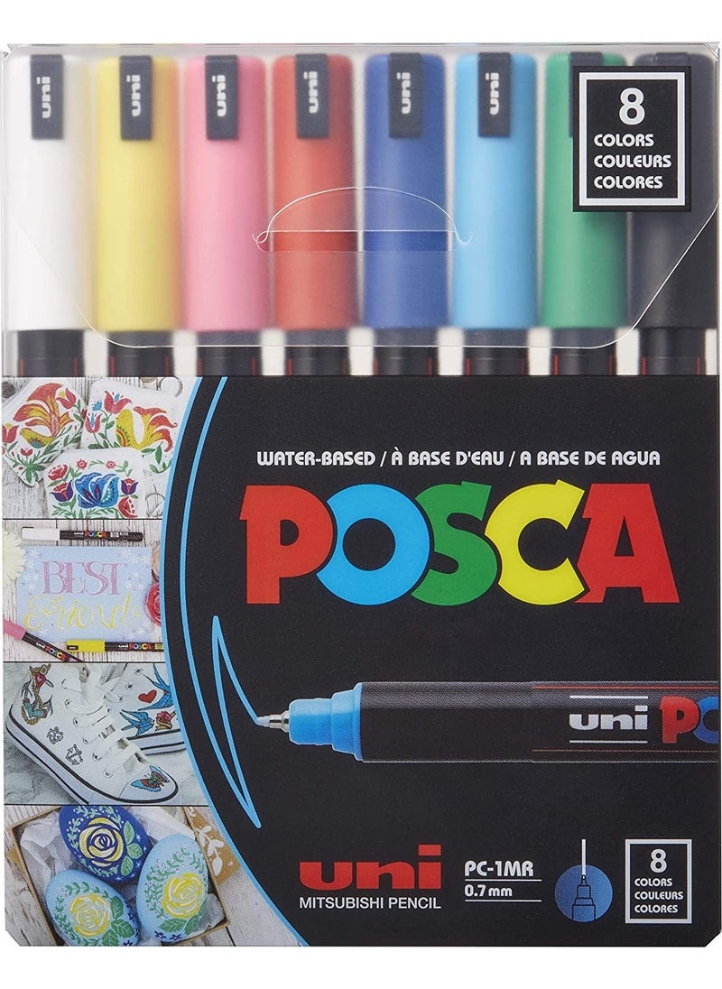 Uni-posca Pc-1mr 0.7 Water Based Painting Marker Set 8 Colors Primary Colors  - Image 1
