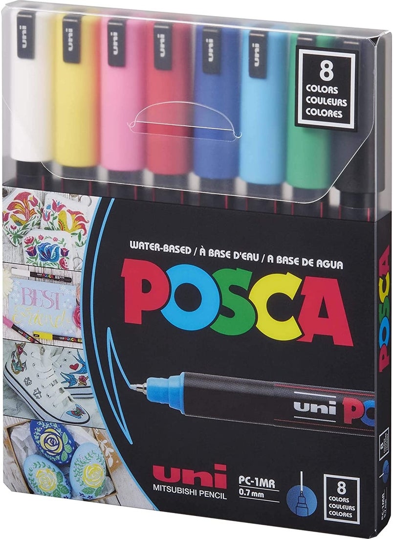 Uni-posca Pc-1mr 0.7 Water Based Painting Marker Set 8 Colors Primary Colors  - Image 2