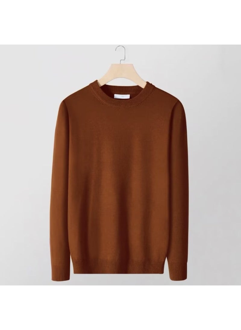 Generic - Mens round Neck Long Sleeve Knit Shirt Business Inner Wear Casual Fashion Spring Autumn Seasonal Comfortable Modal Rabbit Fur Wine red - Image 1
