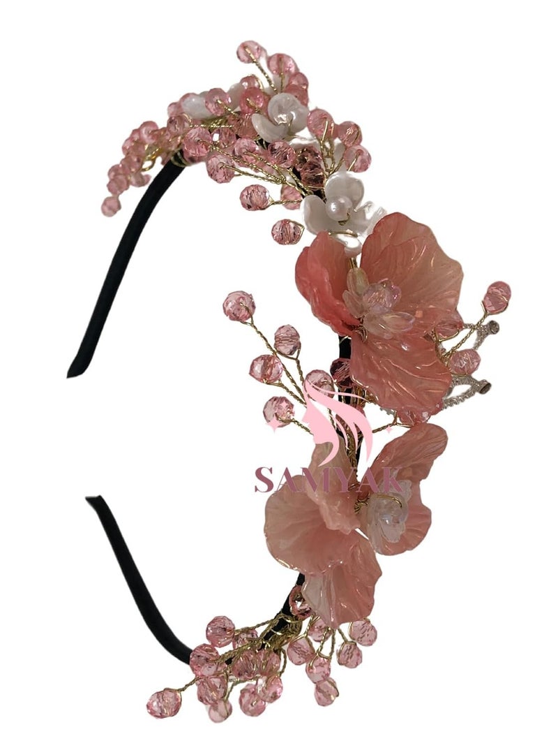 Samyak Pearl & Crystal Headbands Accessories For Women & Girls, Wedding Party Juda Bun Fashion For Bridal Hair Decoration Accessory (Pearl & Crystal, Peach) - Image 2