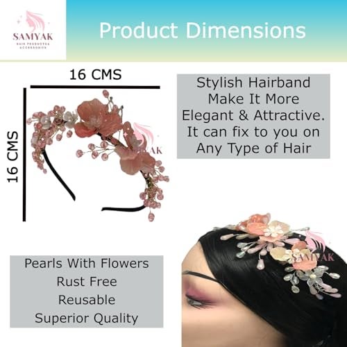 Samyak Pearl & Crystal Headbands Accessories For Women & Girls, Wedding Party Juda Bun Fashion For Bridal Hair Decoration Accessory (Pearl & Crystal, Peach) - Image 4