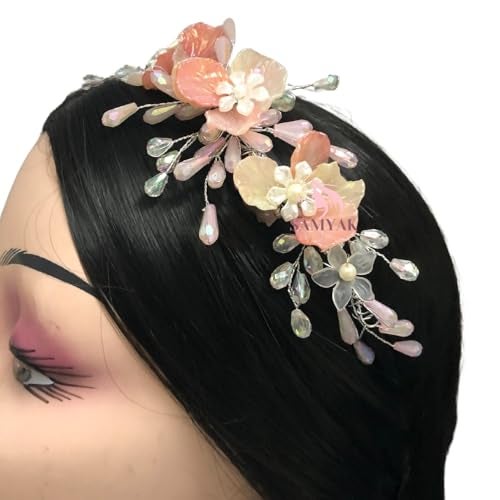 Samyak Pearl & Crystal Headbands Accessories For Women & Girls, Wedding Party Juda Bun Fashion For Bridal Hair Decoration Accessory (Pearl & Crystal, Peach) - Image 1