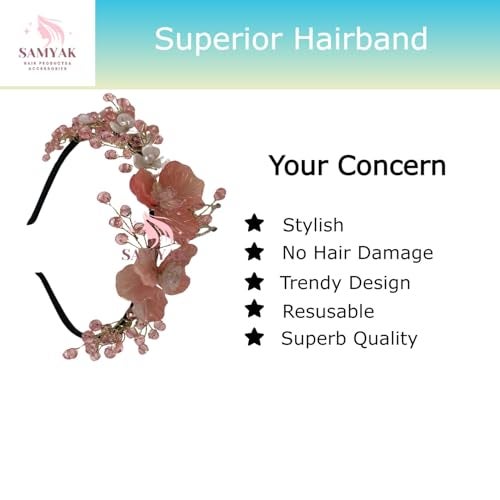 Samyak Pearl & Crystal Headbands Accessories For Women & Girls, Wedding Party Juda Bun Fashion For Bridal Hair Decoration Accessory (Pearl & Crystal, Peach) - Image 5
