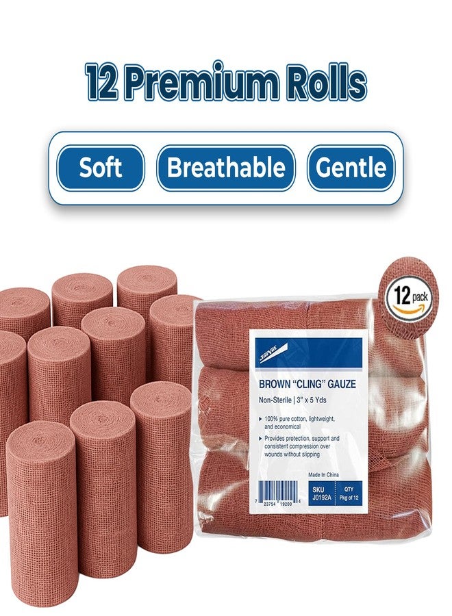 JorVet Brown Cling Gauze | 100% Cotton, Soft & Breathable for Wound Care, Pet Dressings & Medical Use | Comfortable, and Ideal for Healing & Recovery | Brown | 12 Rolls 3" x 5 Yards - Image 4