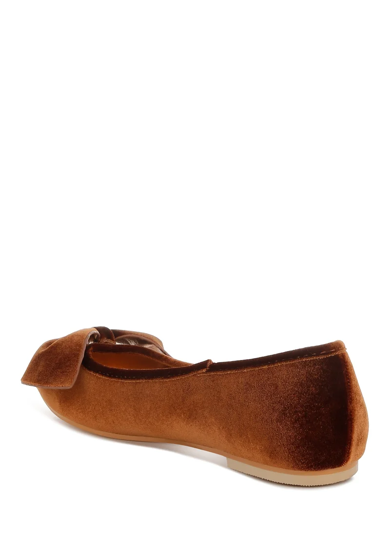London Rag Velvet Bow Ballerinas in Bronze