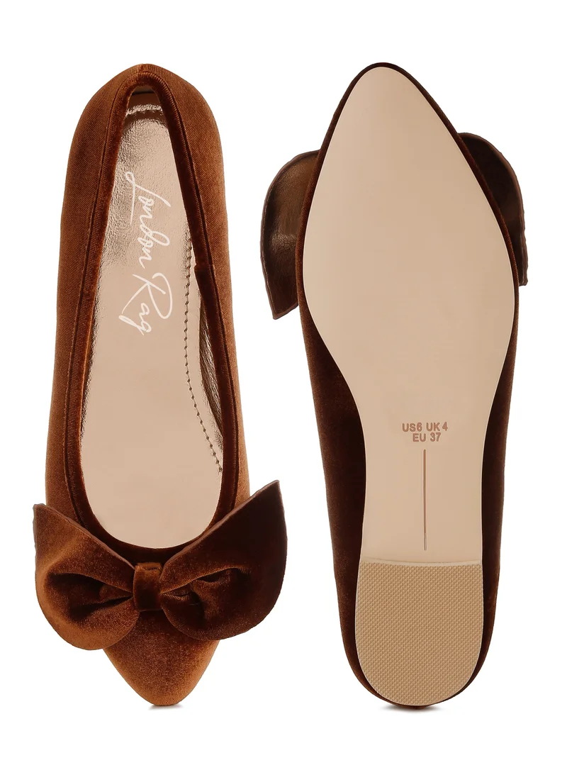 London Rag Velvet Bow Ballerinas in Bronze