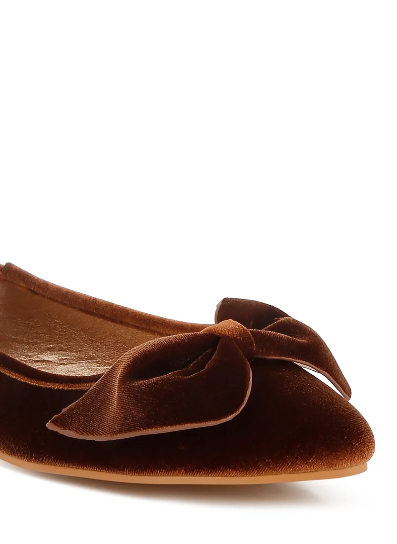 London Rag Velvet Bow Ballerinas in Bronze