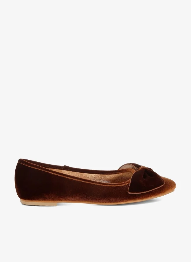 Velvet Bow Ballerinas in Bronze