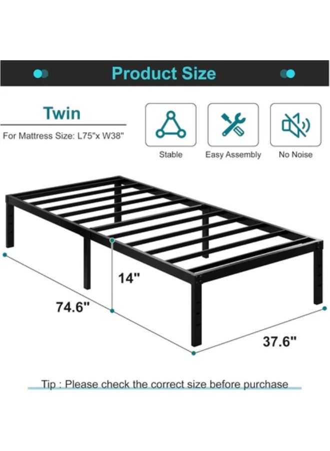 HOCC 35.6CM High Metal Platform Bed Frame 189.5 x 95.5 CM – Single Bed Frame with Under Bed Storage, Heavy Duty Steel Slats, No Bed Board, Black - Image 2