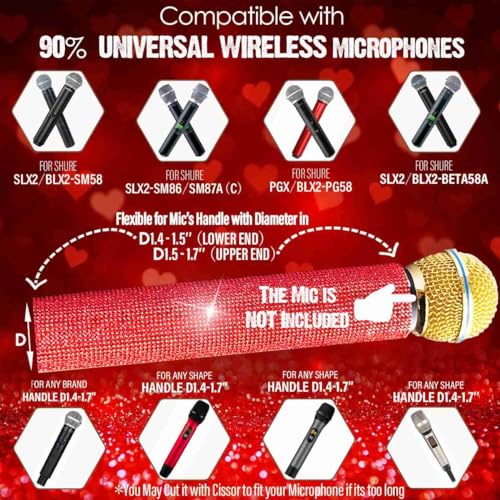 RhymKawa Sparkle Red Microphone Sleeve for Universal Wireless Mic Handheld and SB58 Beta58 Shine on Sing, Weddings, Live Streaming and Christmas Event Party Stage Show - Image 3