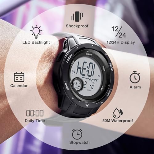 findtime Men's Digital Watch Waterproof Sports Watches Tactical Military Stopwatch Alarm 12/24H Outdoor Mens Wristwatch for Running Swimming Relojes para Hombres Black - Image 3