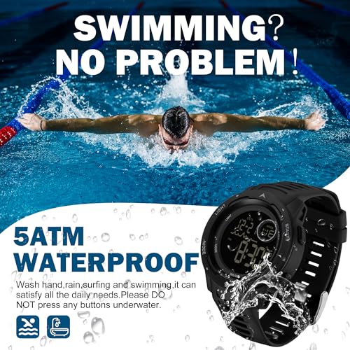 findtime Men's Digital Watch Waterproof Sports Watches Tactical Military Stopwatch Alarm 12/24H Outdoor Mens Wristwatch for Running Swimming Relojes para Hombres Black - Image 2