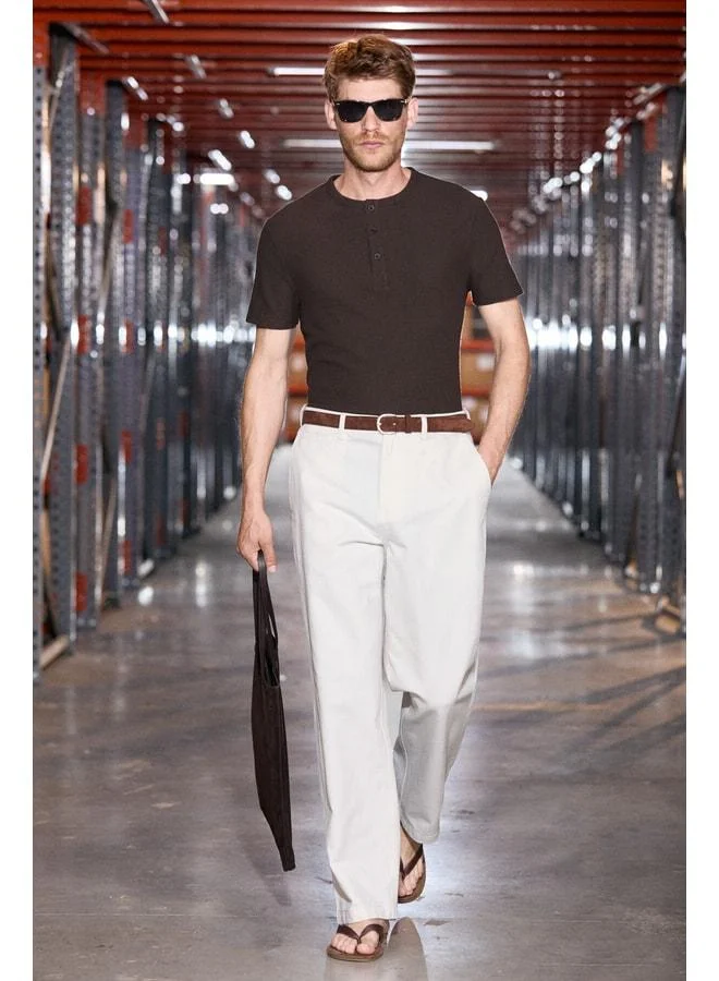 Grimelange CALPEN 100% Organic Cotton Buttoned Collar Regular Fit Dark Coffee T-Shirt.