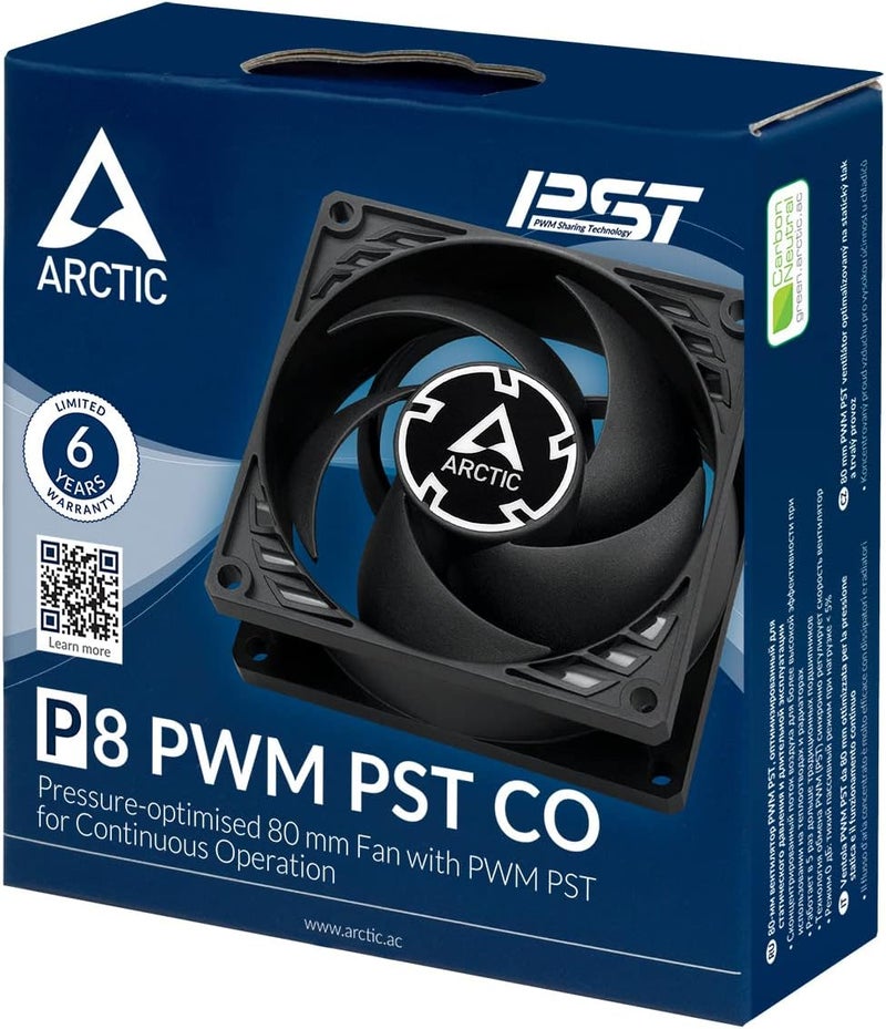 Arctic P8 PWM PST CO - 80 mm PC Case Fan with PWM PST for Continuous Operation, 200-3000 RPM, Noise Level: 0.3 Sone, Airflow: 23.4 CFM - Image 4