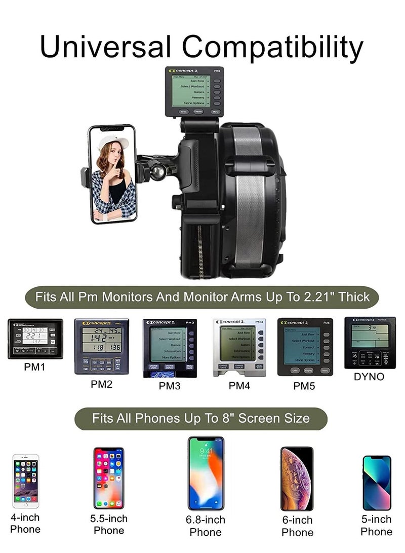 Excefore Universal Rowing Machine Phone Holder, Rower Metal Adjustable Cell Mount for Concept 2 Machine, Skierg, Bikeerg, and More, Fits Phones Up to 8-Inch - Image 3