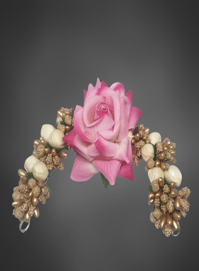 ANVIK Fancy Party Bridal Wedding Fabric/Artificial Flower Bun Juda Hair Gajra for Women Flower Floral Hair Accessories for women Veni for hair (Light Pink) - Image 1