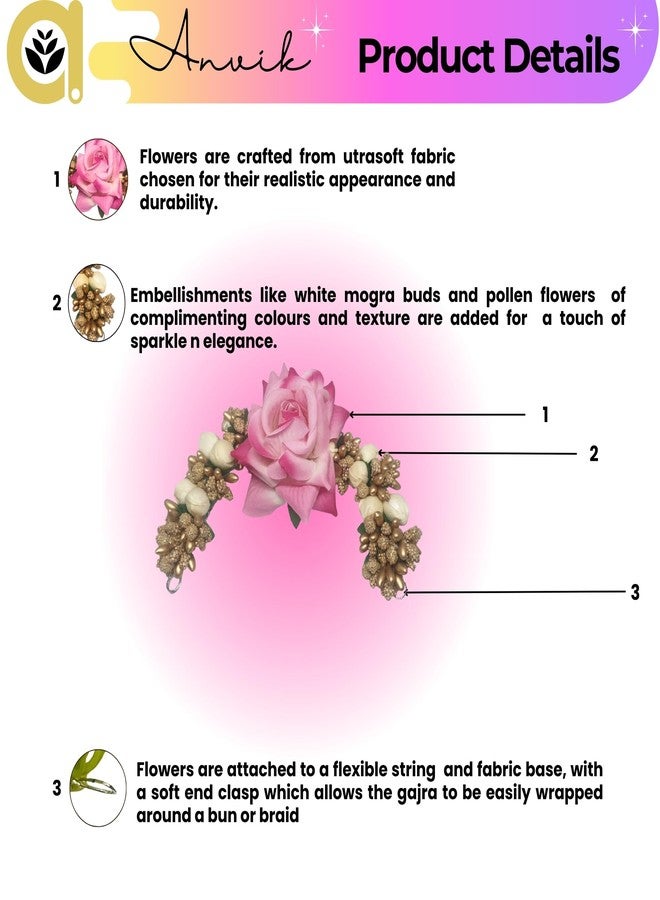 ANVIK Fancy Party Bridal Wedding Fabric/Artificial Flower Bun Juda Hair Gajra for Women Flower Floral Hair Accessories for women Veni for hair (Light Pink) - Image 2