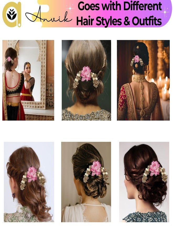 ANVIK Fancy Party Bridal Wedding Fabric/Artificial Flower Bun Juda Hair Gajra for Women Flower Floral Hair Accessories for women Veni for hair (Light Pink) - Image 4