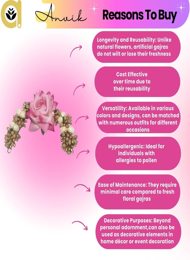 ANVIK Fancy Party Bridal Wedding Fabric/Artificial Flower Bun Juda Hair Gajra for Women Flower Floral Hair Accessories for women Veni for hair (Light Pink) - Image 5