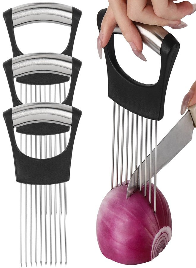 Ohlove 3 Pcs Onion Slicer Holder, All purpose Food Slicer Assistant Tool for Cucumber, Tomato, Potato, Egg, Avocados, Fruit Lemon and Meat - Image 1
